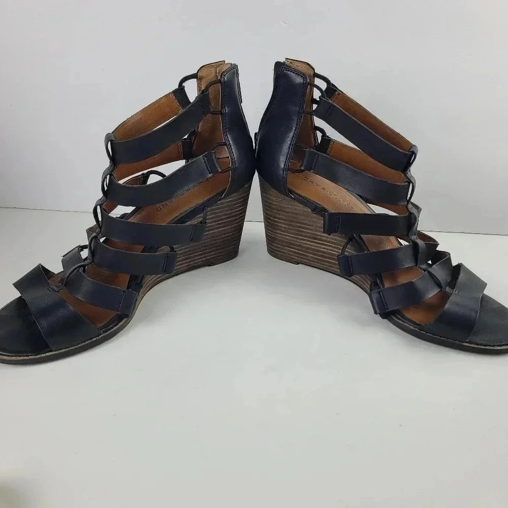 Lucky Brand Jensa black strappy wedge sandal